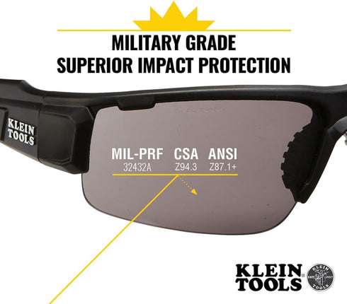 Klein Tools 60162 Safety Glasses, Professional PPE Protective Eyewear with Semi Frame, Scratch Resistant and Anti-Fog, Gray Lens...