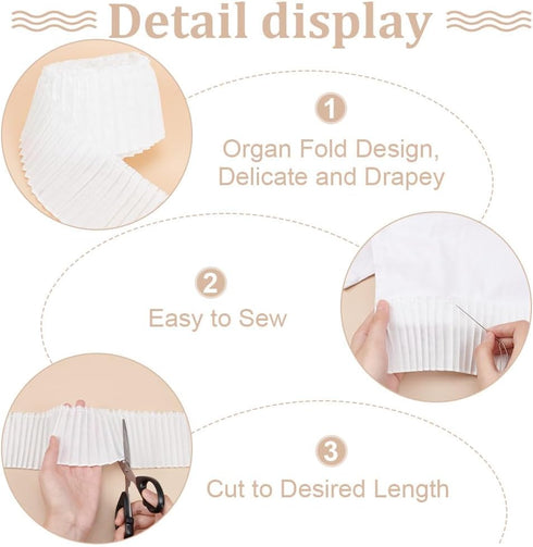 FINGERINSPIRE 5 Yards Ruffled Lace Trims Ribbon 3-1/4 Inch Wide White Polyester Chiffon Fabric Lace Pleated Gathered Fabric Ribbon for Garment Ext...