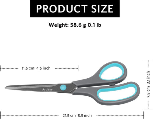 Teflon Coating Scissors, Stainless Steel Blades, Soft Grip Handle, Suitable for Households,Offices and Schools, All Purpose, Blue/Grey, 21.5 cm...