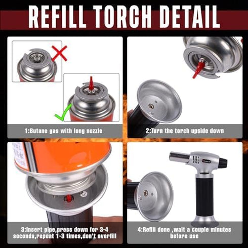 Butane Torch 10g Refillable Cooking Kitchen Torch Lighter Fit Butane Tanks Blow Torch with Safety Lock & Adjustable Flame for DIY Creme Brulee,Des...
