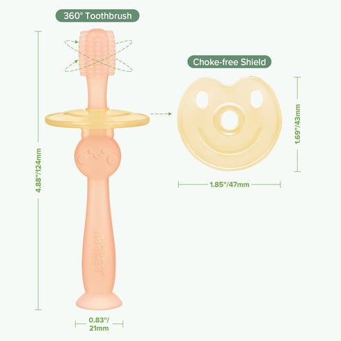 haakaa 360° Baby Toothbrush with Suction Base - Gentle Cleaning for Toddler's Self-Brushing Training, Food-Grade Silicone, Adjustable Safety Shiel...