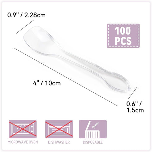 100PCS Tasting Spoons Ice Cream Dessert Taster Spoons Plastic Mini Spoons Disposable Dessert Spoons for Miniature Dessert Cups, Sampling, Small Ca...