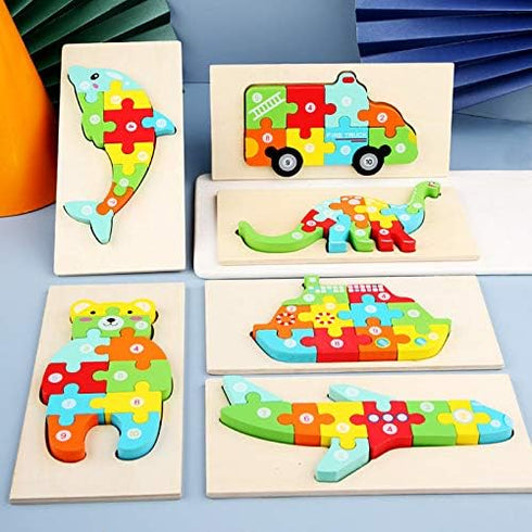 Wooden 'Bus' 3D Jigsaw Puzzle for Kids, Animal Number Block Puzzles for Toddlers, Educational Learning Montessori Toys for Boys and Girls (Bus)...