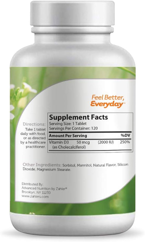 Zahler VITAMIN D3 CHEWABLE 2000IU, an All-Natural Supplement Targeting Vitamin D Deficiencies, Certified Kosher, 120 Great Tasting Orange flavored...