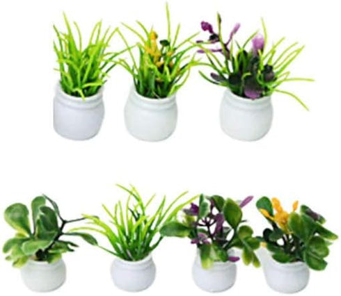 SUPVOX 7pcs Mini Potted Miniature Figurines Fairy Garden Miniature Landscape Dollhouse Resin DIY Craft Ornament for Christmas Table Cake Decoratio...