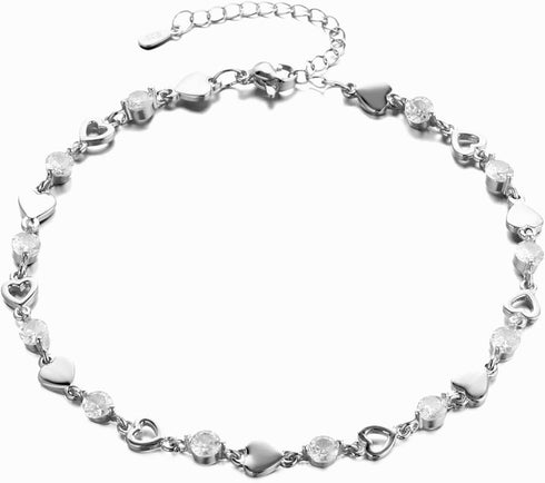 Gold Ankle Bracelets for Women 14K White Gold Plated Heart Charm Link Flat Anklets for Women Paperclip Beaded Zircon Chain Anklet...