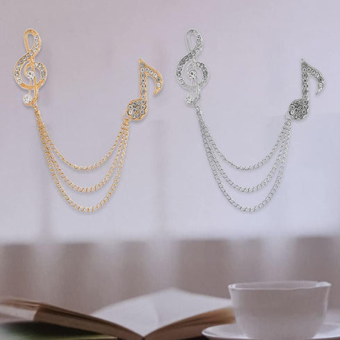 2pcs Brooches Pin for Men Lapel Pin Shirts Collar Chain Music Note Layers Tassel Chain Suit Collar Shirt Studs Lapel Stick Metal Crystal Chain Jew...