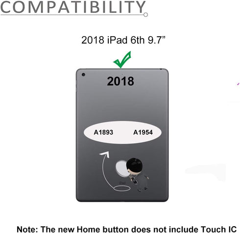 A1893 A1954 Screen Replacement Kit for iPad 6 (6th Gen) Digitizer Touch Glass 6th Generation 9.7 inch 2018 with Home Button Full Repair Tools Vide...