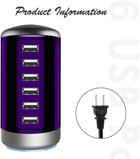 Universal USB Charger 6-Port Desktop USB Charging Station Hub with Smart Identification Technology Compatible with iPhone iPad Cell Phone Tablets(...