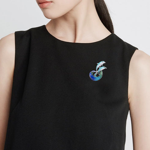 Jumping Dolphin Brooch Marine Animal Pin Coat Accessories Cute Enamel Rhinestone Collar Lapel Pins Blue Dolphin Ocean Sea Animal Corsage Clothes S...
