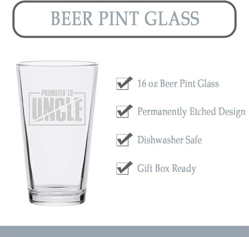 Veracco Promoted To Uncle Surprise Pregnancy Announcement Birthday Gifts Fathers Day Beer Pint (Clear, Glass)...