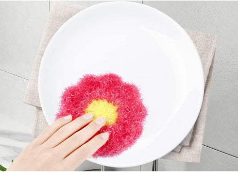 6 Pcs Flower Shaped Acrylic Dish Scrubbers, Colorful Kitchen Sponge Net Dish Cloths for Washing Dishes for Cookware, Tubs, Sinks...