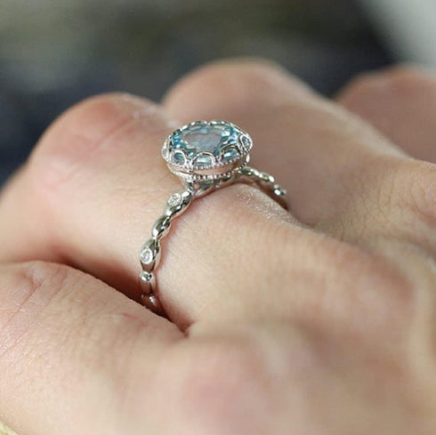 925 Silver Women's Ring Round Gem Sapphire Topaz Zircon Single Stone Engagement Wedding Anniversary Ring Bridal Gift Cozy Ring...
