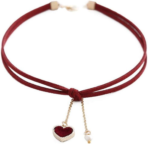 Choker Set 2 PCS Choker Necklaces Velvet Choker Set Classic Gothic Chokers (Black/Claret Red)...