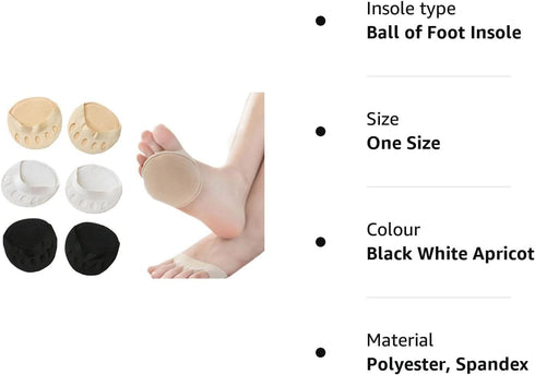 3pairs Foot Pads Reusable Soft Ball of Foot Cushions Forefoot Pads for Women?Sweat Absorbent Non-Slip Foot Cover Inner Socks?Prevention Pain Relie...