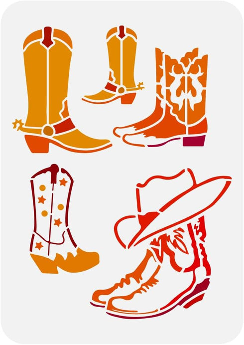 FINGERINSPIRE Cowboy Boots and Hat Painting Stencil 8.3x11.7" Cowgirl Boot with Spur Big Stencil Western Cowboy Themes Stencil Reusable Shoes Spra...