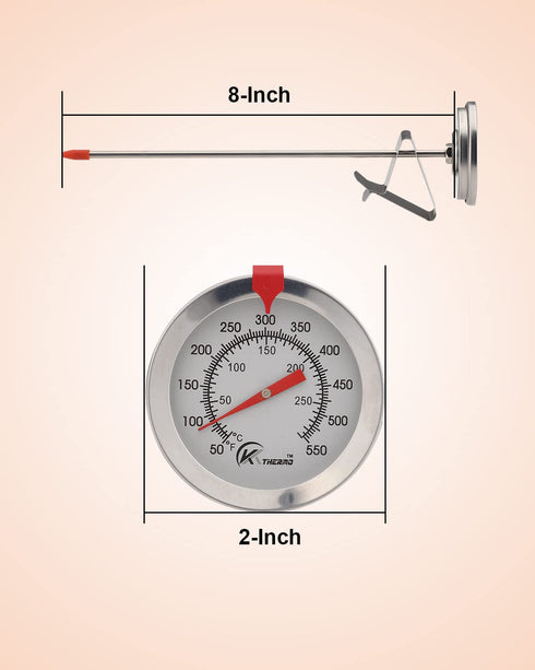 KT THERMO Candy/Deep Fry Thermometer with Instant Read,Oil Thermometer,8" Stainless Steel Stem Meat Cooking Thermometer,Best for Turkey,BBQ,Grill...