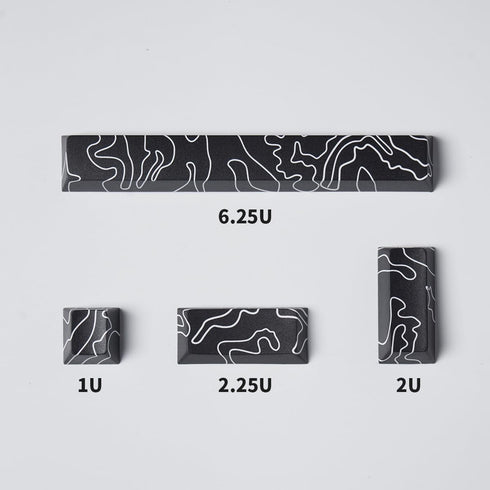 4pcs Keycaps, Black Topographic KeycapsPBT Keycap Cherry Profile Dye-Sublimation Space Bar 6.25U ESC Enter Custom Keycap Set for Mechanical Keyboa...