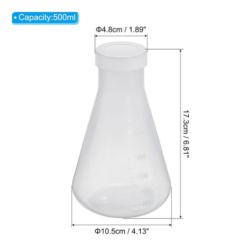 PATIKIL 500ml Plastic Erlenmeyer Flask with Screw Caps, 1 Pack Narrow Mouth Conical Flask for Laboratory, Clear...