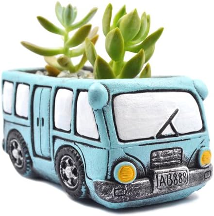 Green Bus Succulent Planter Pots, Small Plants Pot with Drainage Hole, Flower Pots Plant Containers for Home Indoor Outdoor Garden Decoration Pot...
