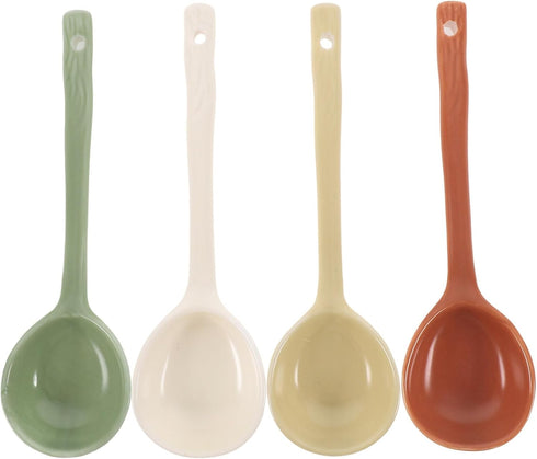 4pcs Ceramic Soup Spoons Japanese Ramen Soup Spoons Ceramic Asian Dinner Spoons Retro Korean Style Tablespoon Rice Noodles Serving Spoon Ladle for...