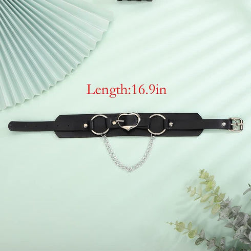Black Leather Thick Choker with Heart Pendant Necklace for Women Girls Music Festival Costume Punk Jewelry...