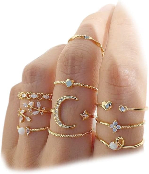 FUTIMELY Boho Retro Stackable Rings Sets for Teens Girls Women Rhinestone Knuckle Joint Finger Kunckle Nail Ring Sets (B)...