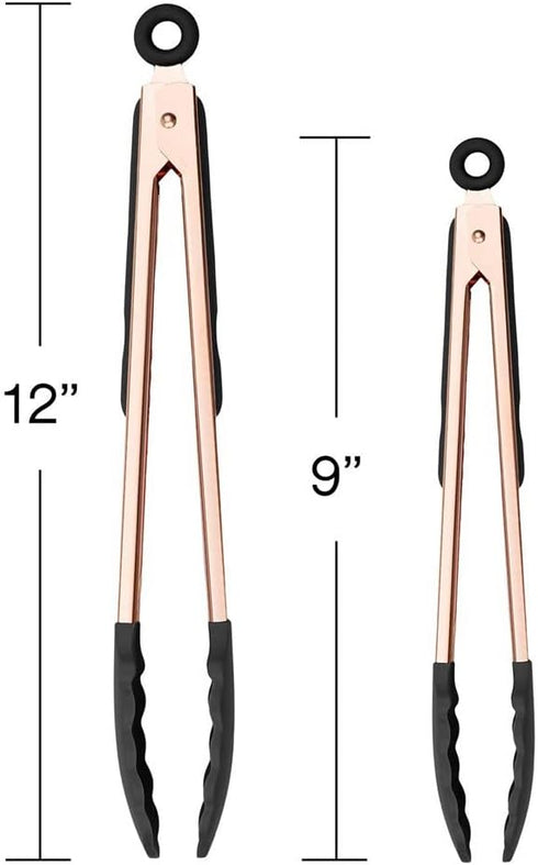 COOK WITH COLOR Stainless Steel Silicone Tipped Kitchen Food BBQ and Cooking Tongs Set of Two 9” and 12” for Non Stick Cookware, BPA Fee, Stylish,...
