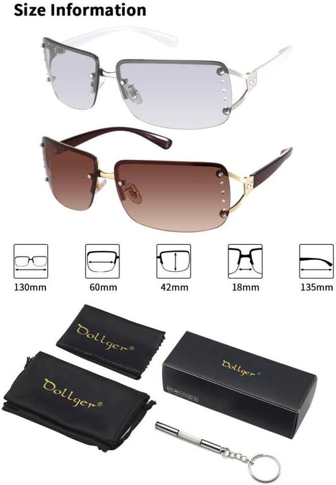 Dollger Rimless Y2K Sunglasses for Women Men Rectangle Trendy Glasses Retro Shades...