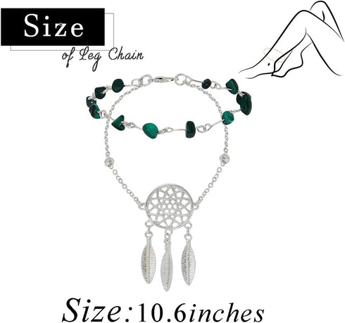 Layered Anklets Bracelets Silver Turquoise Anklet Chain Beach Leg Chain for Women...