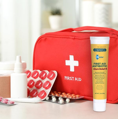 Globe {2 Oz) Dual Action Burn Relief & First-Aid Antibiotic Ointment for 24-Hour Infection Protection & Maximum Strength Burn Pain Relief, with Ba...