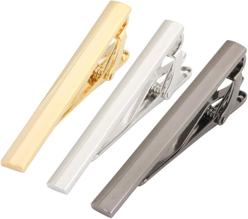Mens Tie Bar Clip 2.1 Inch, Silver-tone, Black, Gray...