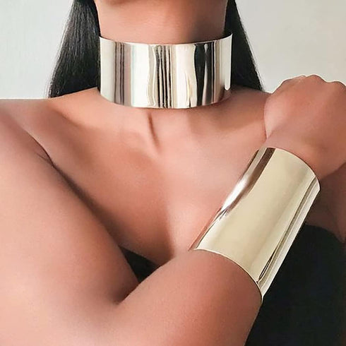 Fstrend Boho Choker Necklace Gold Statement Collar Necklaces Stainless Steel African Hoop Necklace Cleopatra Costumes Jewelry Accessories for Wome...