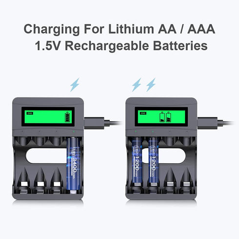 Deleepow Rechargeable AA Batteries with Charger, 3400mWh AA Rechargeable Batteries, 1.5V Rechargeable Lithium AA Batteries, 2H Fast Charge Long La...