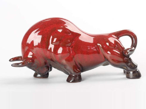 Wall Street Bull Arts Statues,Exquisite Ceramic Fortune Bulls Figurines and Sculptures Home & Office Tabletop Decor (Unstoppable-Red)...