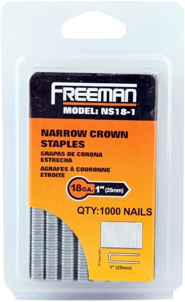 Freeman NS18-1 18-Gauge Glue Collated 1/4" Narrow Crown Staples 1" L (1000 count)...