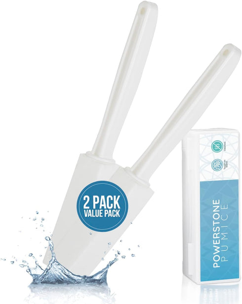 Powerstone Pumice Stone Toilet Bowl Cleaner with Extra Long Handle - 2 Pack | 3'' Longer Handle | Remove Hard Water Stains, Rings & Limescale from...