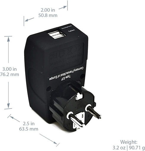 Ceptics GP4-9 2 USB Schuko Travel Adapter 4 in 1 Power Plug (Type E/F) - Universal Socket...