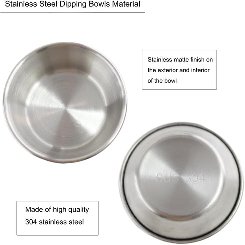 8 Pack Stainless Steel Dipping Bowls Set - Perfect Size for Sauces, Nugs, Fries - Sauce Dishes for Charcuterie Board - Mini Prep Bowls...