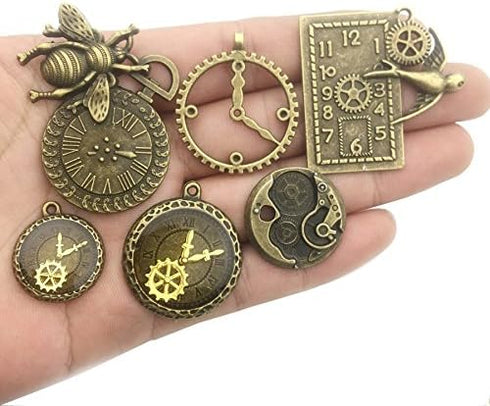 Youdiyla 100g Steampunk Clock Face Dial Pointer Charm Pendant, Mix Antique Metal Pendant Supplies Findings for Jewelry Making (Bronze HM71)...