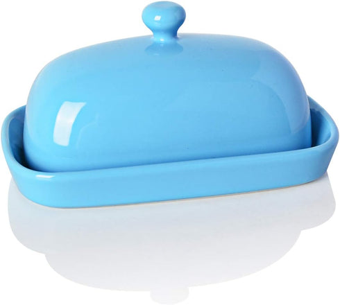 Sweejar Ceramic Butter Dish with Lid for Countertop,Porcelain Butter Keeper with Knob Handle,Butter Container for East/West Coast Butter, 7.1*3.7 ...