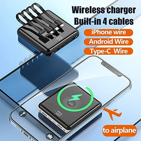 Portable Charger 10000 mAh Power Bank Mini with wireless charging LED Mirror Display Screen Excellent Touch Slim Portable Phone Charger for iPhone...