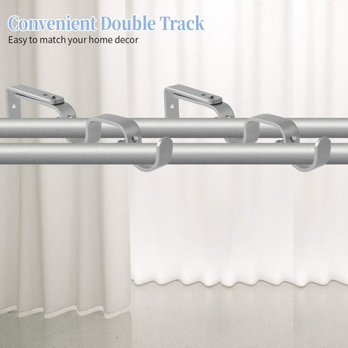 Heavy Duty Curtain Rod Brackets - Adjustable Double Rod Holders, 1 Inch (2 PCS, Silver)...