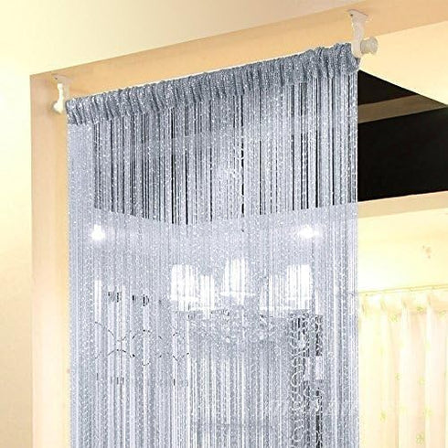 1x2 M Door String Curtain Rare Flat Silver Ribbon Thread Fringe Window Panel Room Divider Cute Strip Tassel for Wedding Coffee House Restaurant Pa...