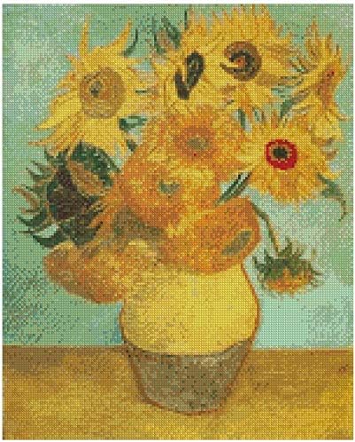 Sunflower series, 12 Sunflowers of Vincent Van Gogh cotton counted cross stitch Kits, 150x196 stitch, 38x45 cm sampler, DIY decor,Vincent Van Gogh...