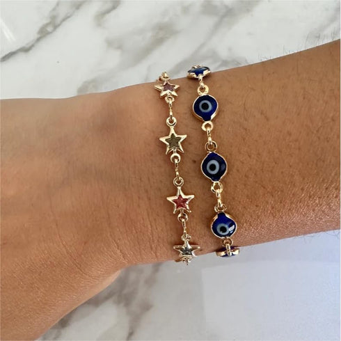 Sanyaa Star Bracelet 18K Gold Plated Multi Stone Crystal Star Bracelet for Women (Colorful)...