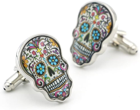 Day Of The Dead Cuff Links Muti-color Brass Material Sugar Skull Design Cufflinks with Gift Box...