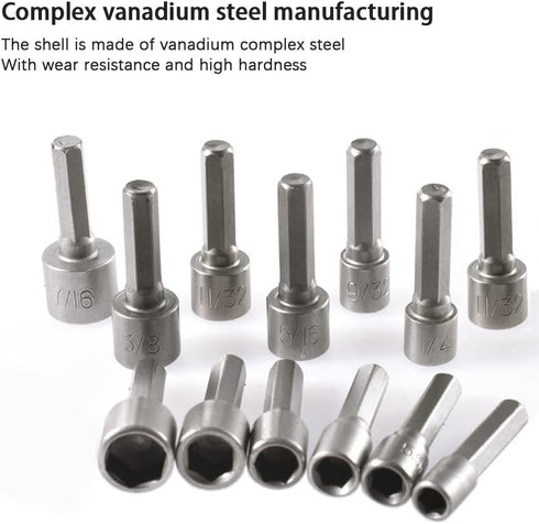 9pcs Power Nuts Driver Drill Bit Tool,SAE and Metric,1/4" Hex Head Drill Bit Set Screwdriver Socket Set,Nut Driver Set,Set Metric Socket Wrench Sc...