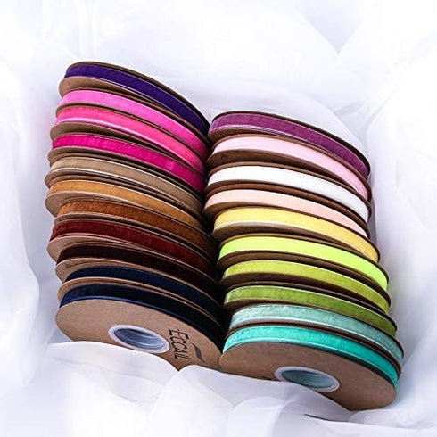 Ribbon for Crafts -Wholesale Bulk 20 Yard 3/8 5/8 1Inch Velvet Ribbon for Gift Package Wrapping Floral Design Hair Bow Clip Accessory Making Sewin...