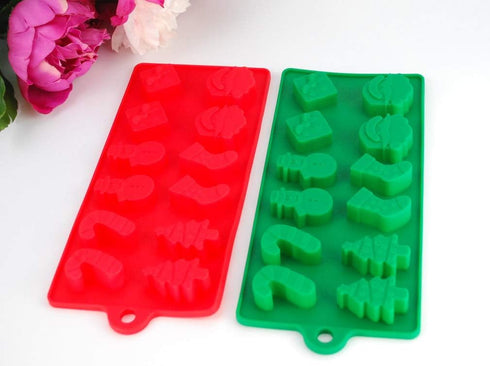 4 pcs (2 Molds+2 Droppers) Red/Green Christmas Holiday Food Grade Silicone Mold Set for making Chocolate Candy Ice Cube Gummy Candle Soap Frozen t...